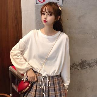 ColorbobღWomen Loose Drawstring Short Thin Long Sleeve T-Shirt