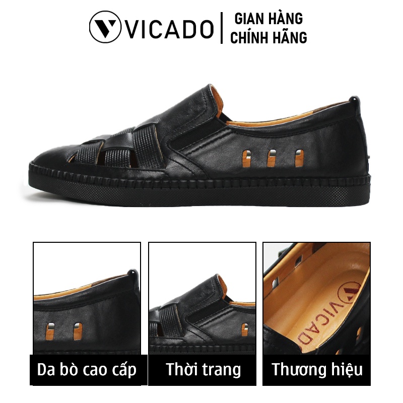 Giày lười nam công sở da bò cao cấp Vicado VO0111 màu đen