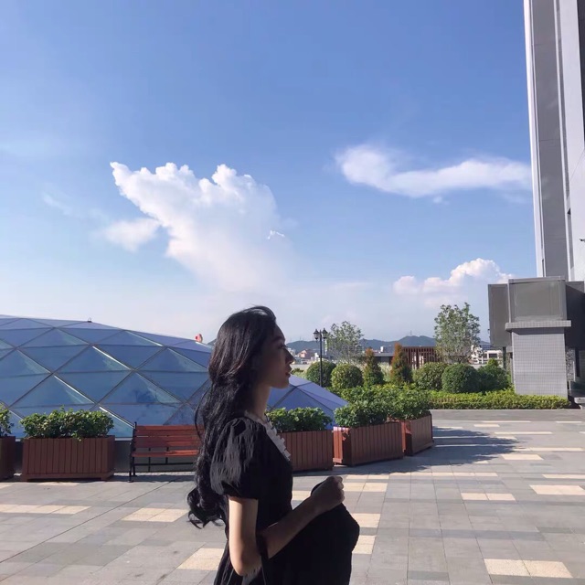 Đầm cổ vuông buộc nơ tay bồng , nhiều size