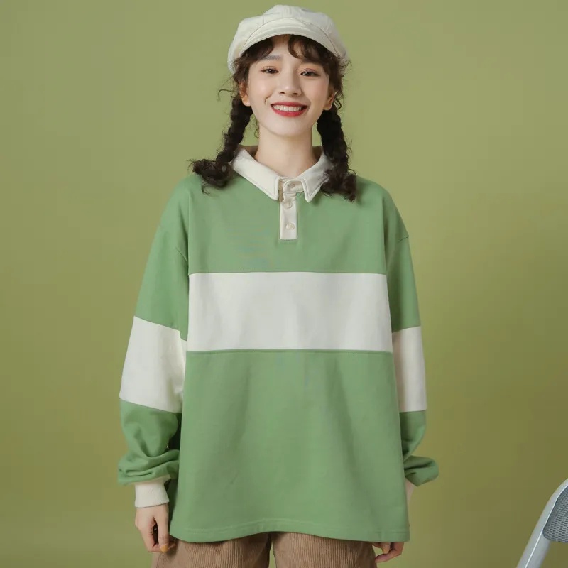 Áo sweater PERTY cổ polo tay dài dáng rộng phong cách Hàn Quốc thời trang mùa thu mới dành cho nữ