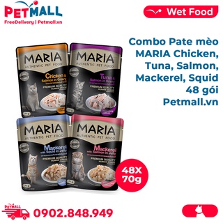 Combo pate mèo maria chicken, tuna, salmon, mackerel, squid 70g - 48 gói petmall