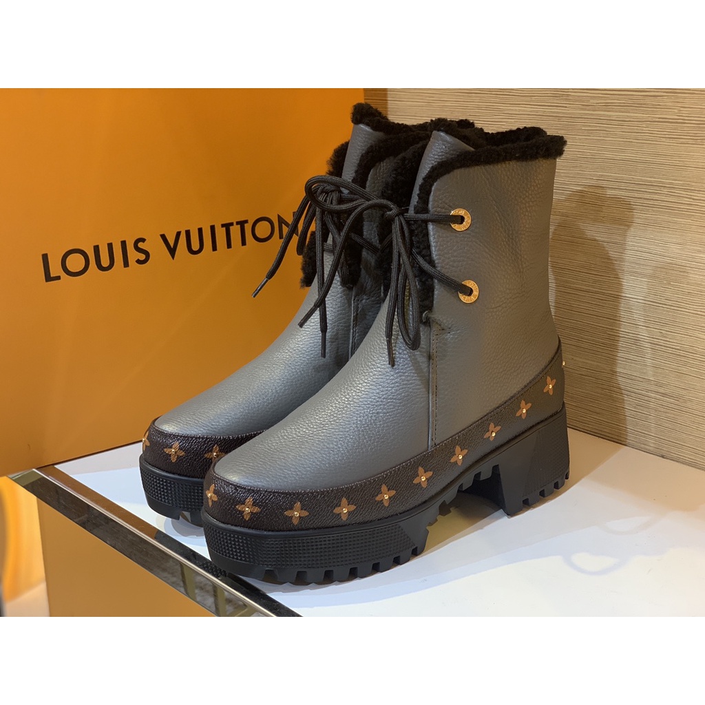 Giày cao cổ nữ da thật lót lông thời trang cao cấp Louis Vuitton LV thiết kế cho mùa đông ấm áp