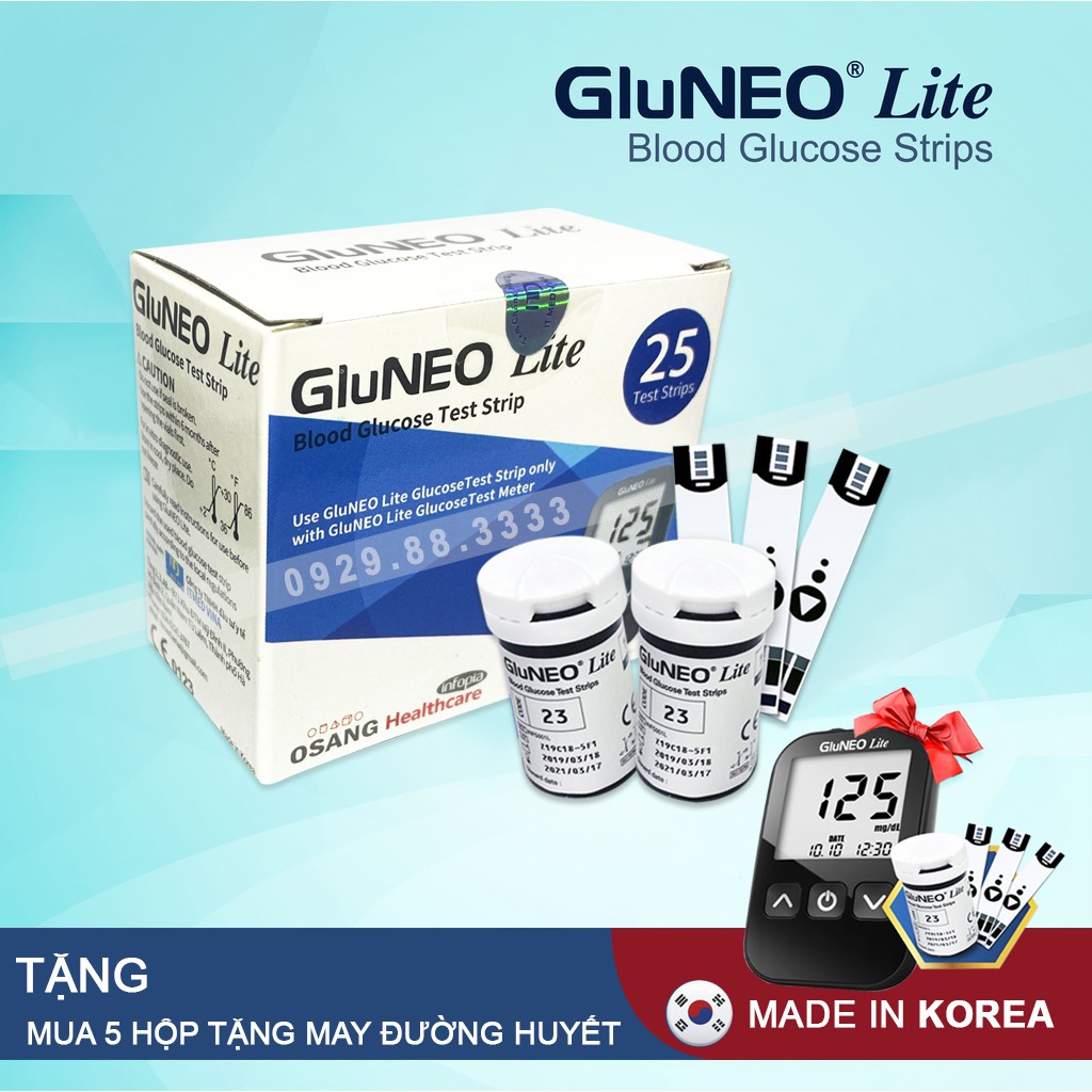 Que thử đường huyết GluNeo lite hộp ( 25 - 50 Test ) + Tặng Kim Chích Máu