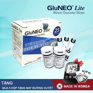 Que thử đường huyết GluNeo lite hộp ( 25 - 50 Test ) + Tặng Kim Chích Máu ( Mua 5  hộp tặng 1 máy Đường Huyết )