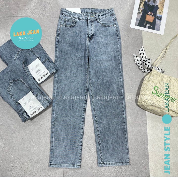 Quần Jean Ống Đứng Nữ Lưng Cao Co Giãn Laka Jean Quần Bò Ống Đứng Ống Suông Nhẹ Form Hàn D688 Ghi | BigBuy360 - bigbuy360.vn