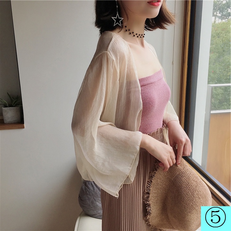 Áo khoác cardigan mỏng tay dài chống nắng thời trang đi biển mùa hè dành cho nữ
