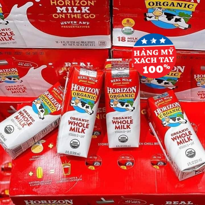 Date 3/24 Thùng 18 Hộp Sữa Nước hữu cơ Horizon Organic Whole Milk