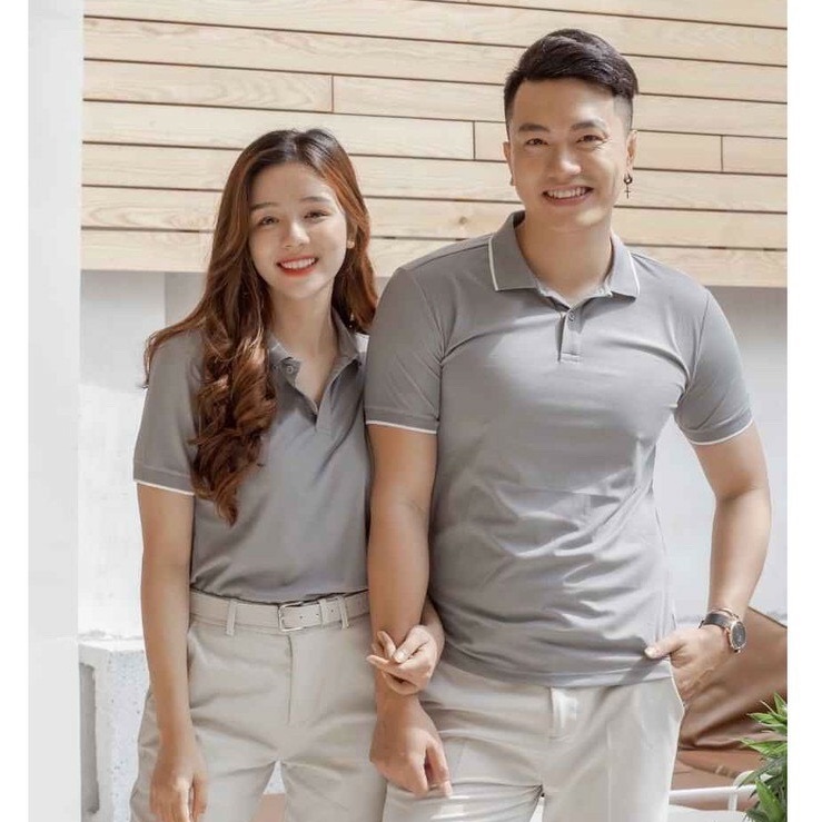 Áo phông nam nữ cổ bẻ phối viền vải cá sấu co giãn thấm hút mồ hôi tốt