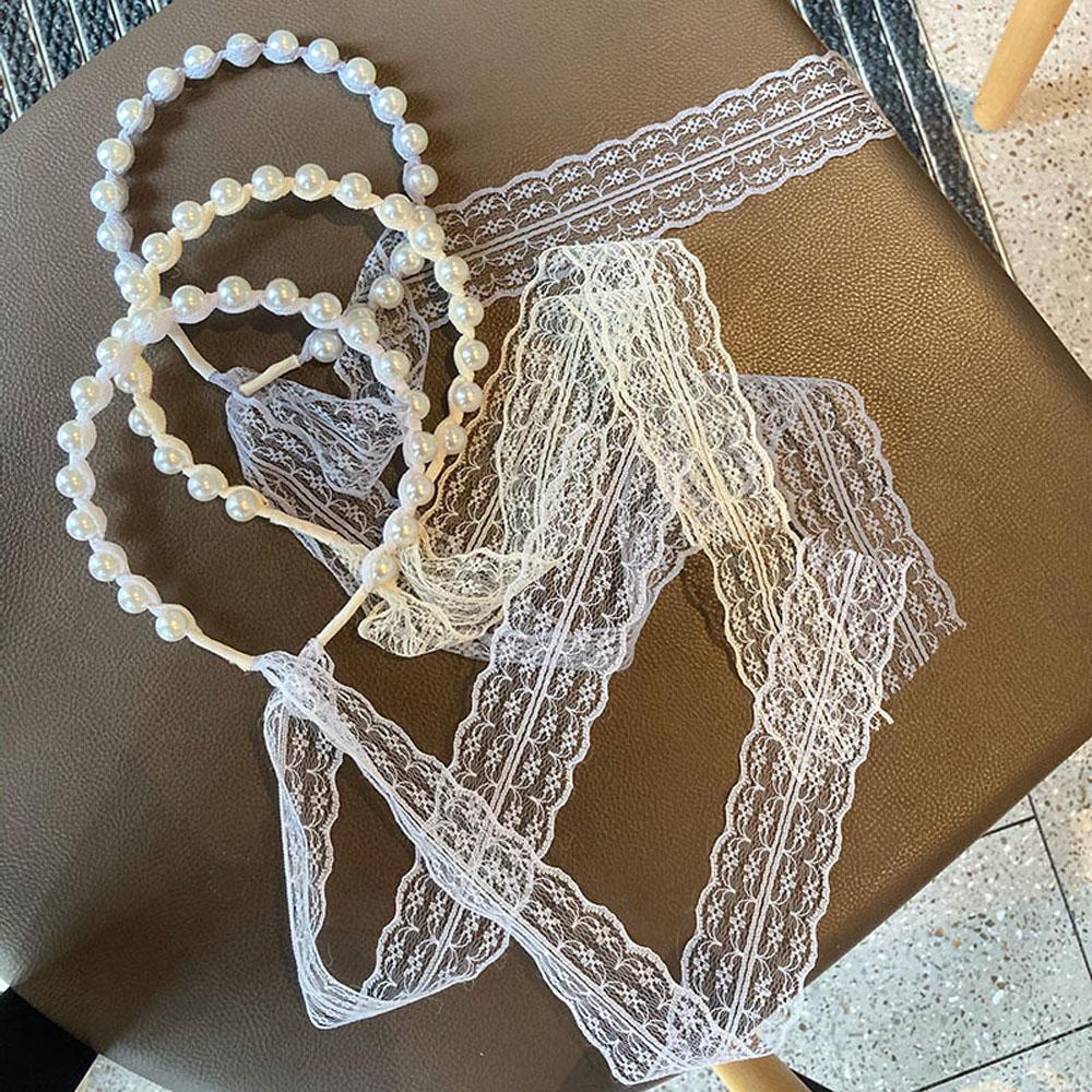 Băng Đô Vải Ren Màu Trắng Đen Xám Kiểu Dáng Ngọt Ngào Cho Nữ