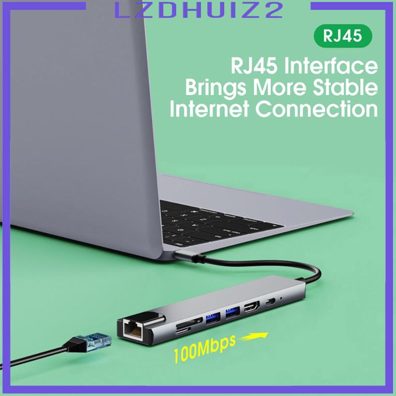 Bộ Chia Bảy Cổng Mạng Ethernet Type C Màu Xám 12.2x1.4x0.6Inches Chuyên Dụng Cho Laptop