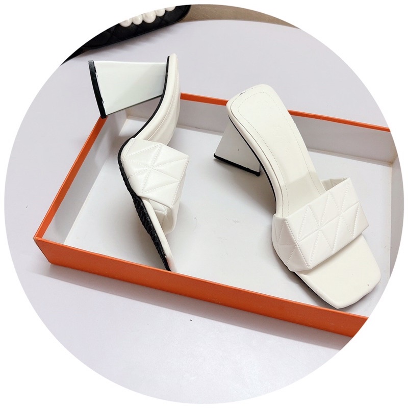 Bán Sỉ-Dép nữ cao gót quai ngang chần chỉ gót tam giác 9cm