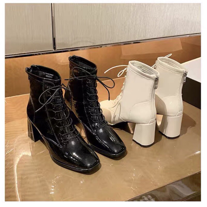 Boots da bóng buộc dây khoá sau cao 7cm | BigBuy360 - bigbuy360.vn