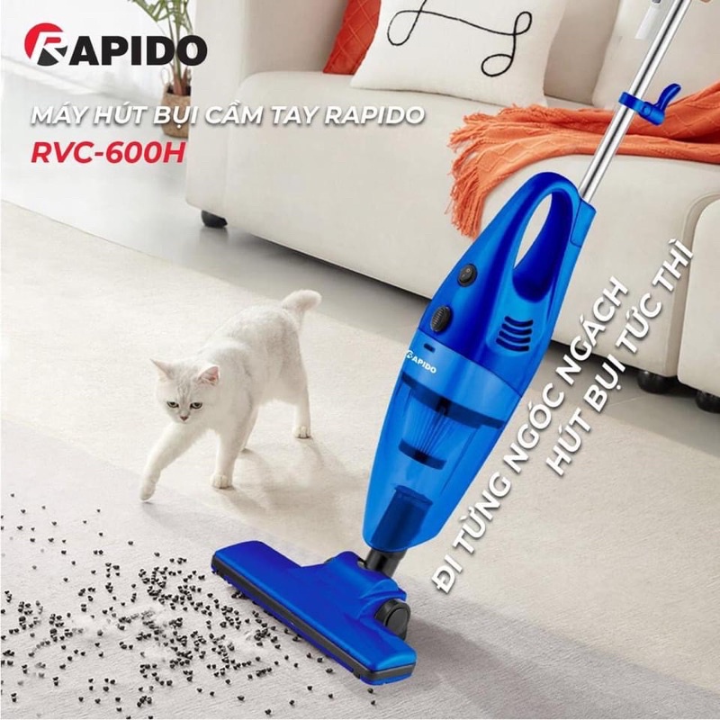 Máy hút bụi cầm tay Rapido RVC-600H Máy hút bụi đa năng hút ga giường, xe oto bảo hành 12 tháng chính hãng