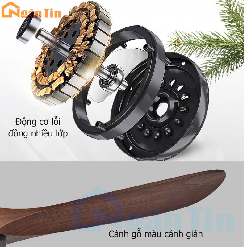 Quạt Trần 3 Cánh Gỗ Trang Trí Sảnh Phòng Khách Cao Cấp VF43 Ngân Tin
