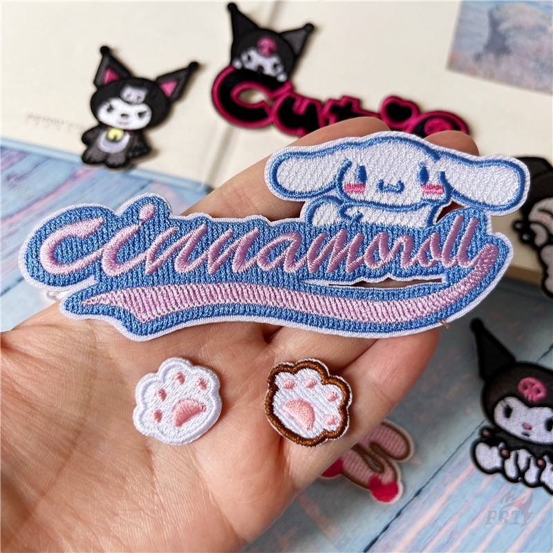 ☸ Miếng Dán Hình Nhân Vật Hoạt Hình Cinnamoroll / Melody / Kuromi Tự Dính ☸ 1 Miếng Dán Patch Với Họa Tiết Kiss Cutie Dùng Cho Quần Áo, Túi Xách