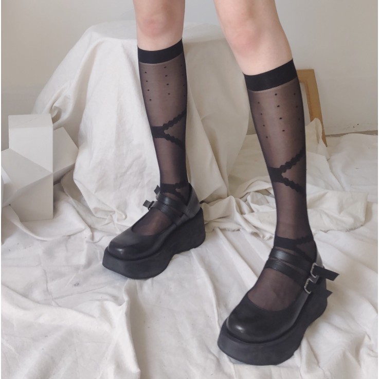 Tất Vớ Gối Lolita Họa Tiết Nơ Ren Dễ Thương Xuyên Thấu