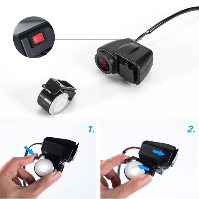 Vôn Kế Nước 3 Trong 1 + Nhiệt Kế + Cổng Sạc USB Điện Thoại Cho Xe Máy