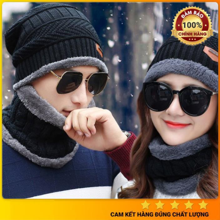 Mũ len nam hàn quốc trùm đầu mùa đông, Mũ len nữ hàn quốc kèm khăn quàng cổ cao cấp - Siêu ấm, thoáng khí '