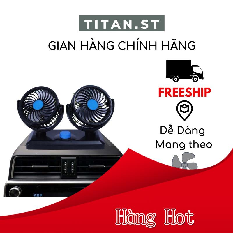 [Giảm giá thần tốc] Quạt Mini Ô Tô, Quạt Đôi Mini 360 Độ Để Trong Ô Tô, Để Bàn Làm Việc titan.st