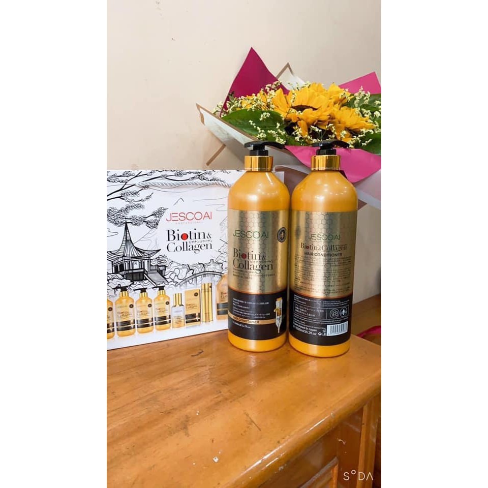 Cặp Dầu gội xả Biotin collagen hương mật ong JESCOAI 1000ml x2