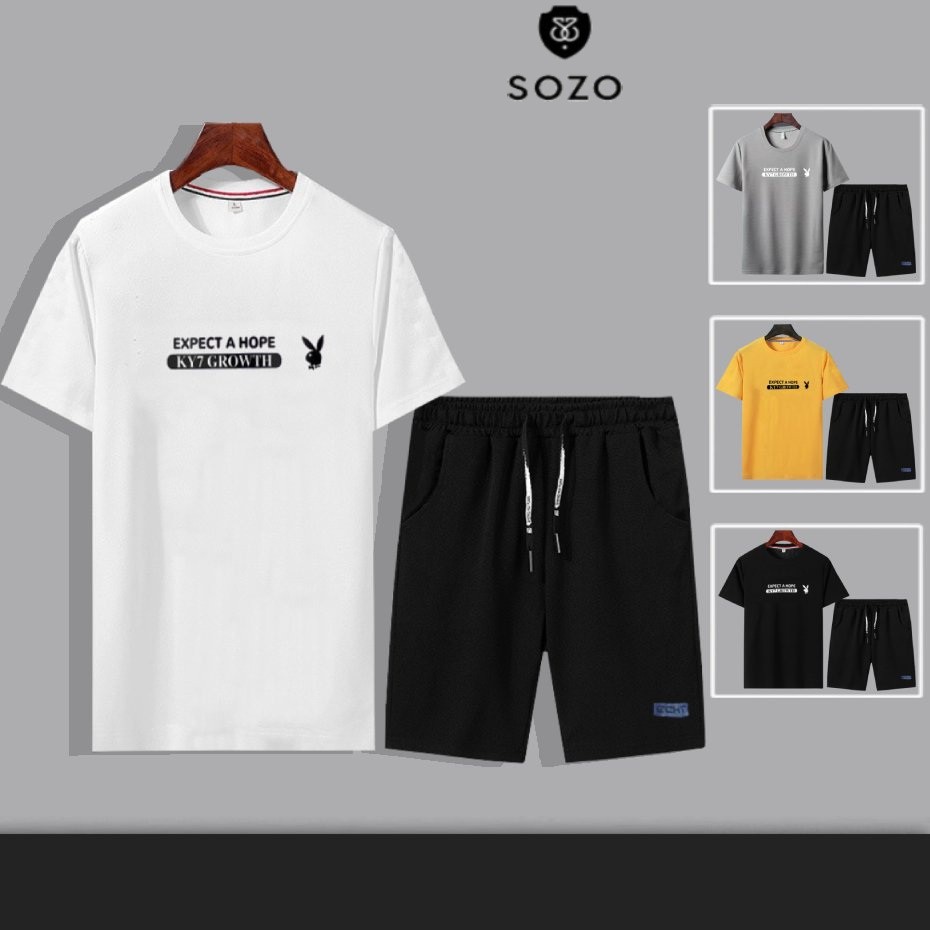 Set Bộ 2 Món Quần Shorts + Áo Thun Nam Chất Vải Thun CB2_MAT170TH_MSH002THDEF6 (Thỏ Hope + Trơn Logo Xanh)