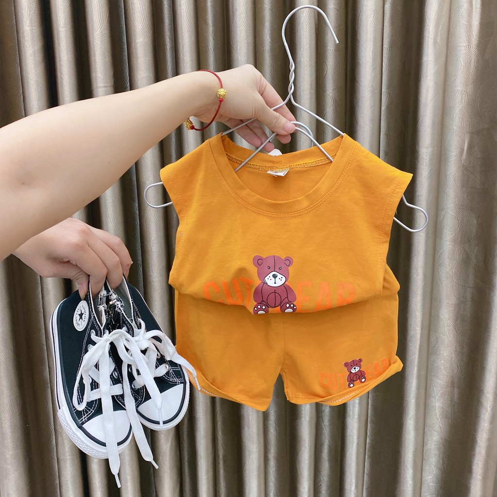 BỘ BA LỖ BÉ TRAI IN HÌNH GẤU CỰC XỊN CHẤT COTTON MỀM MẠI THẤM HÚT MỒ HÔI SIZE 8-18KG