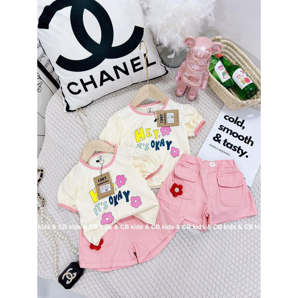 Sét bộ áo viền hồng kèm quần kaki hồng cho bé gái
