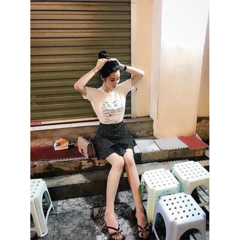 Chân váy nữ ngắn voan chấm bi ZR nhiều tầng có quần trong