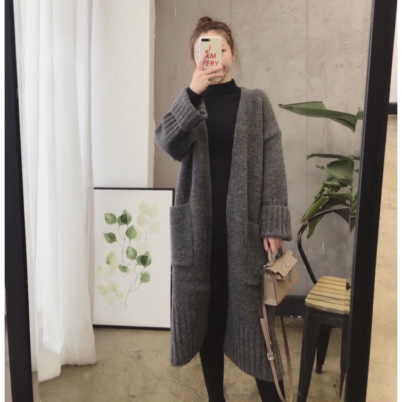 Áo khoác len Cardigan dáng dài có túi hai bên