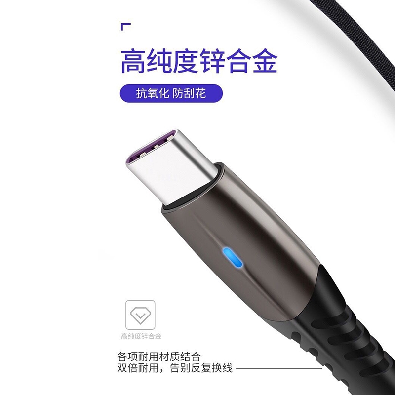 Dây cáp sạc nhanh 5A đầu 5A Fast Charging Cable Micro Usb/TypeC/IPAndroid Phone Oppo A5 Samsung A50 Quick Charger USB