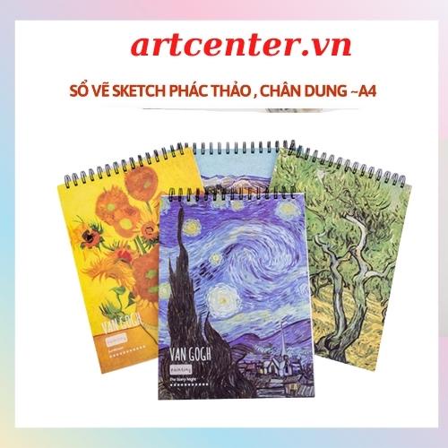 Sổ tay vẽ phác thảo chân dung màu chì bìa BST tranh VanGogh khổ A4 100gsm dễ thương cao cấp