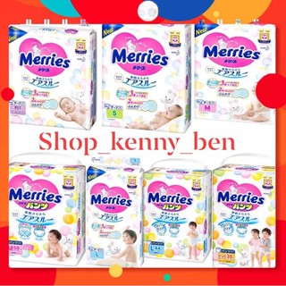 Bỉm Merries cộng miếng dán/quần Nội Địa Nhật size NB90+6/S82+6/M64+4/L58 / M58+6 / L44+6 / XL38+6