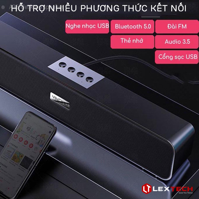 Loa bluetooth loa thanh dài soundbar LexTech toàn dải siêu bass công suất lớn 10W pin trâu 12 tiếng Máy tính FM LA36