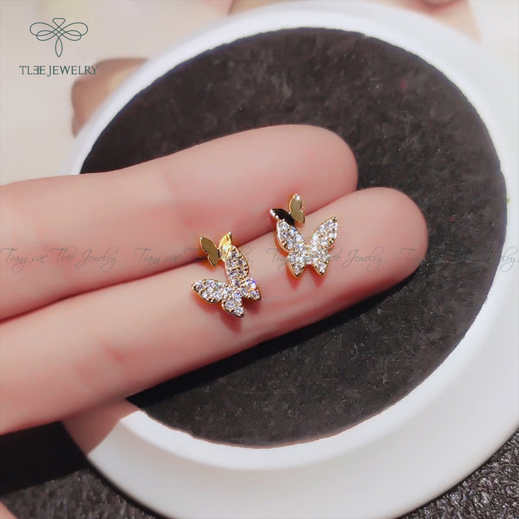 Khuyên tai bạc nữ TLEE cánh bướm hồ điệp đôi nạm đá xinh xắn NCJ B0160