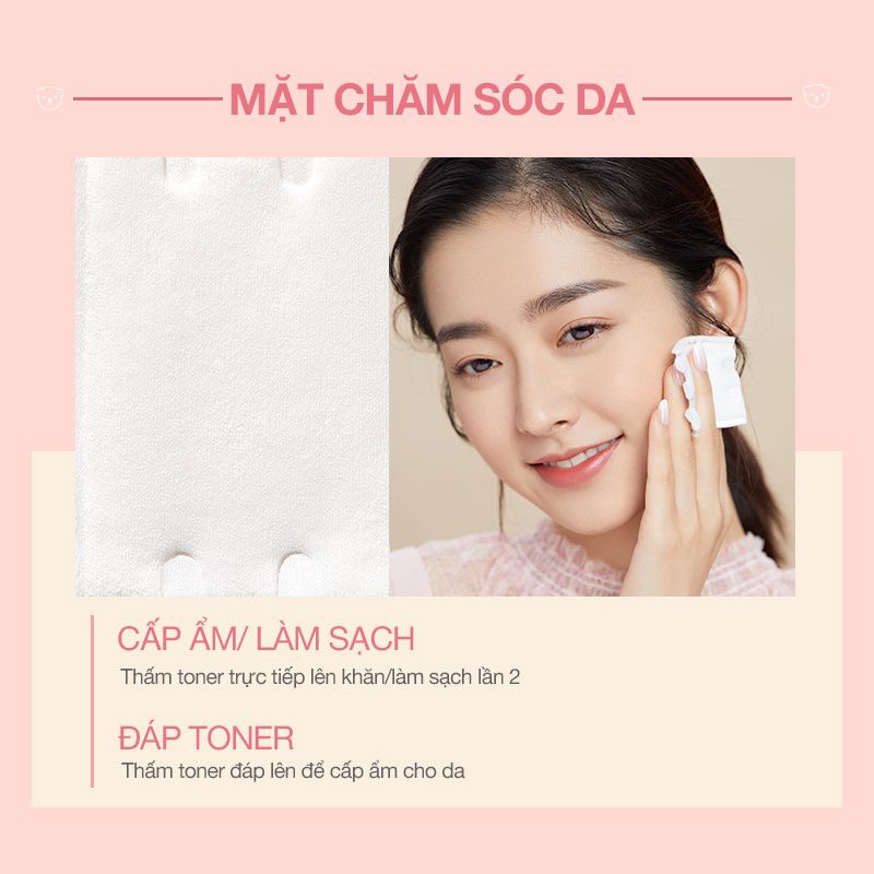 Bộ 300 Bông Tẩy Trang Pink Bear Mềm Mịn Có thể Sử Dụng Khô Và Ướt