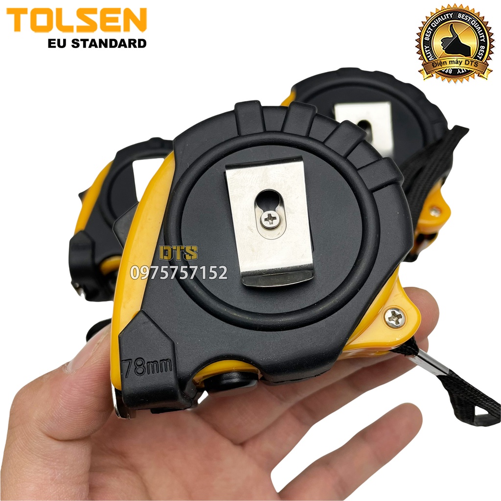 Thước cuộn đa năng TOLSEN đủ size, thước kéo thép khóa 3 trong 1 nền vàng vỏ ABS chống va đập phủ TPR Tiêu chuẩn châu Âu