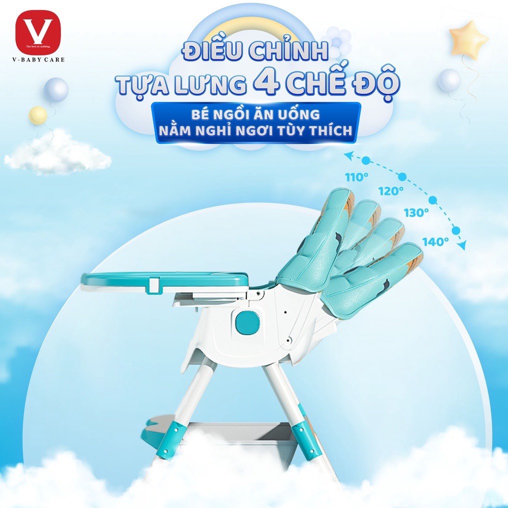 [ẢNH TỰ CHỤP] GHẾ ĂN DẶM ĐA NĂNG CAO CẤP V- BABY 909 CÓ BÁNH XE GẤP GỌN, NGÃ TỰA LƯNG VÀ GẤP GỌN THÁO RỜI BÀN ĂN