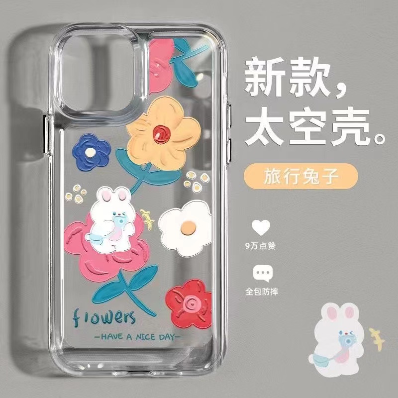 Ốp Điện Thoại Trong Suốt In Hình Thỏ Hoa Cho iphone 11 13 7 8 Plus 12 13Pro Max X XS Max 7 8 SE 2020