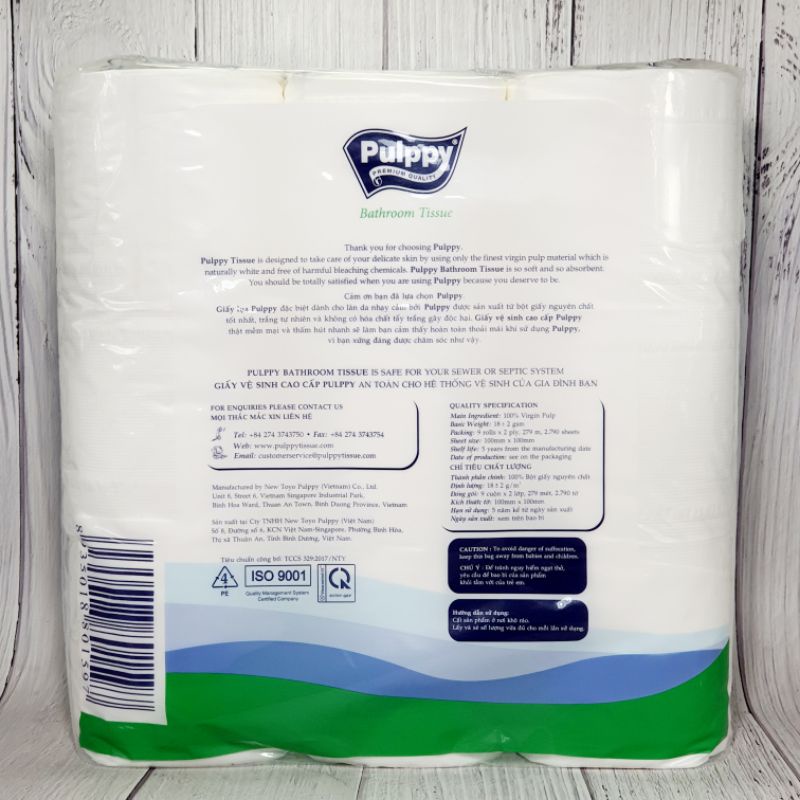 Combo 9 Cuộn Giấy Vệ Sinh Pulppy Cao Cấp Bathroom Tissue Mềm Mại Và Thấm Hút Nhanh