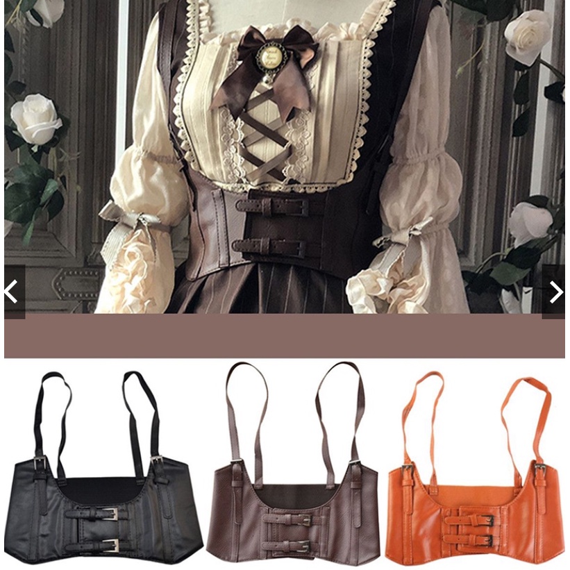 Đai lưng corset có dây, áo nịt ngực nịt bụng vintage gothic bằng da