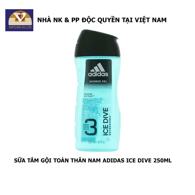 COMBO Lăn khử mùi  + Xịt khử mùi toàn thân + Sữa tắm gội toàn thân Nam Adidas Ice Dive