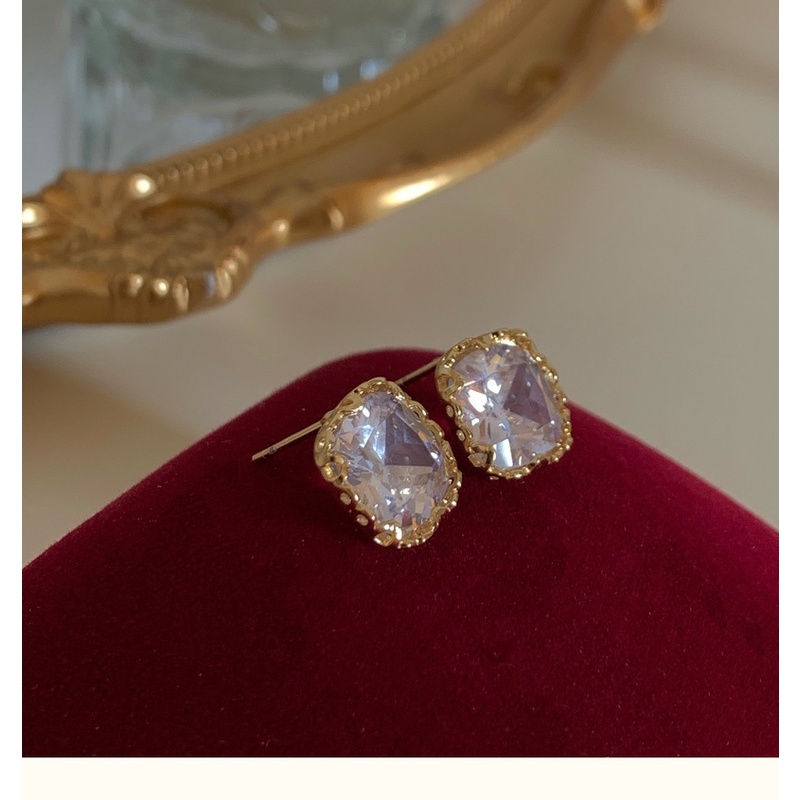 Bông Tai Mạ Bạc 925 Đính Đá Zircon Phong Cách Hàn Quốc