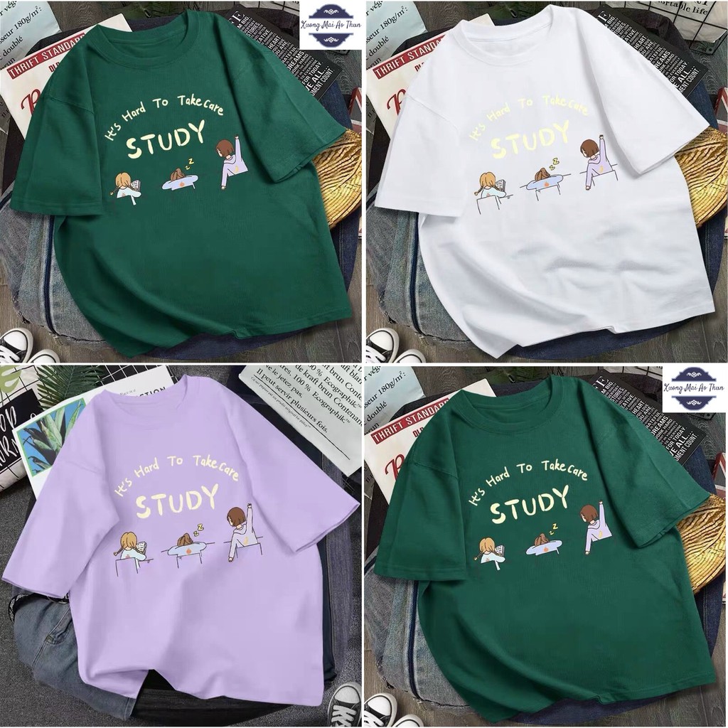 Áo phông form rộng tay lỡ unisex - Áo thun in chữ Study - Sỉ áo thun số lượng lớn
