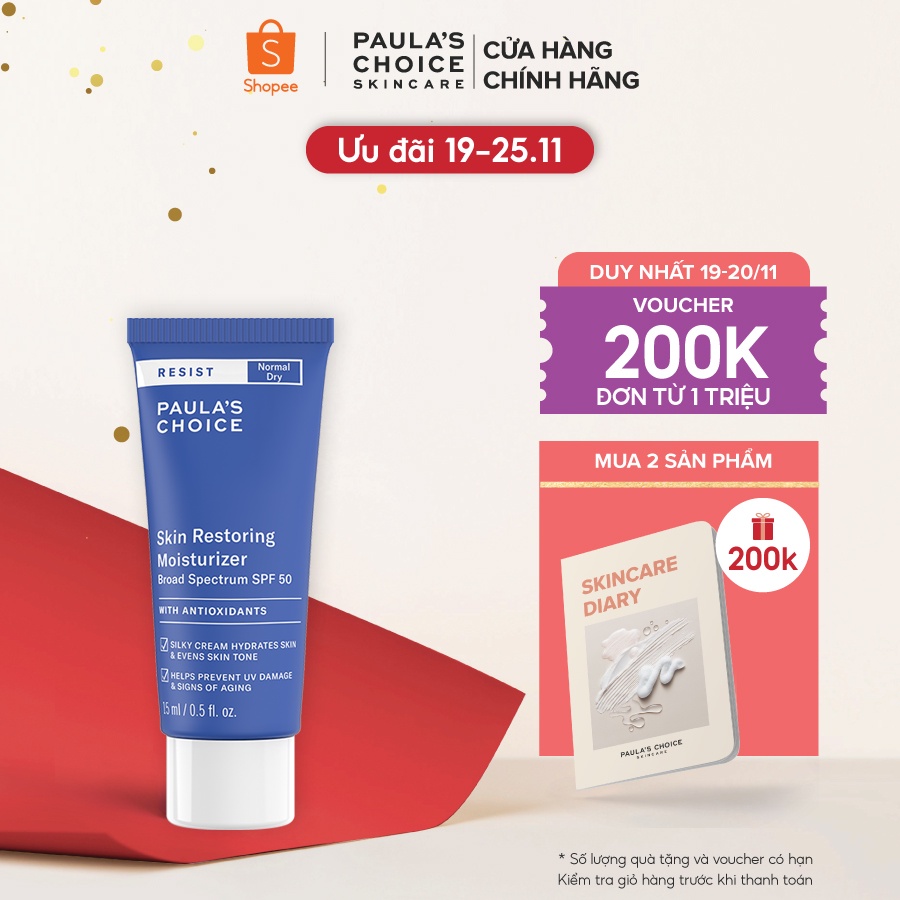 Kem chống nắng chống lão hóa Paula’s Choice Resist Skin Restoring Moisturizer with SPF 50- 15ml 7977