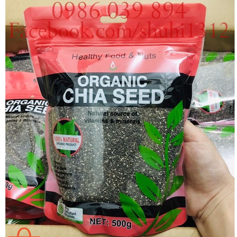 Hạt chia Organic túi đỏ hữu cơ cao cấp (Organic) 500g Úc - Organic Chia Seeds Nature's Superfood, h hạn sử dụng 2022