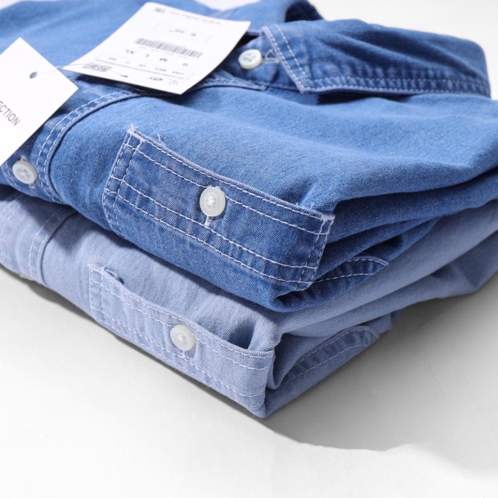 Áo sơ mi denim nam tay ngắn SUTU- Sơ mi chất jean wash mướt, có túi 🎓
