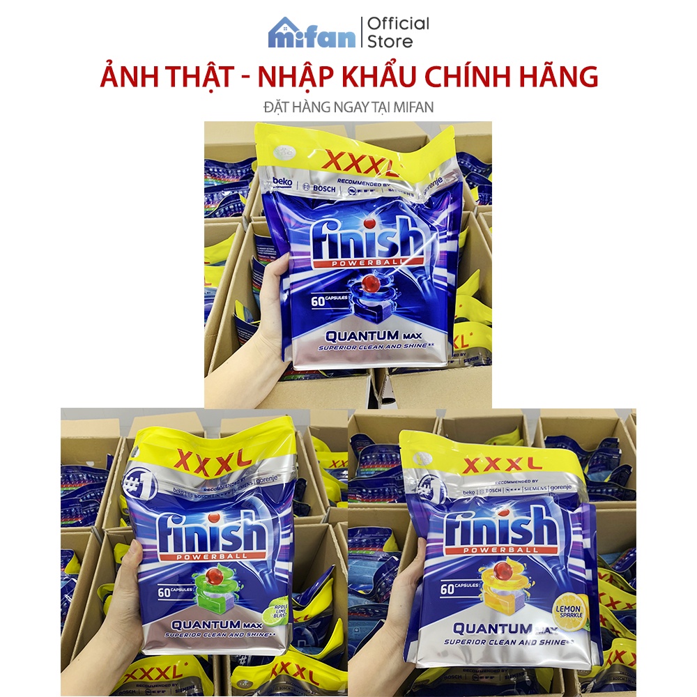 Viên Rửa Bát Finish Quantum Max Gói 60 Viên - Hương Chanh, Chanh Táo, Soda - MIFAN PHÂN PHỐI CHÍNH HÃNG