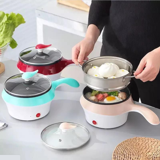 Chảo điện chống dính thông minh - NỒI chảo MINI chiên ĐA NĂNG CHỐNG DÍNH 2 TẦNG - nồi lẩu điện (kèm xửng hấp)