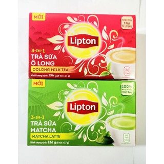 Hộp trà sữa lipton ô long / latte  trà xanh  hộp 8 gói x 17gr.
