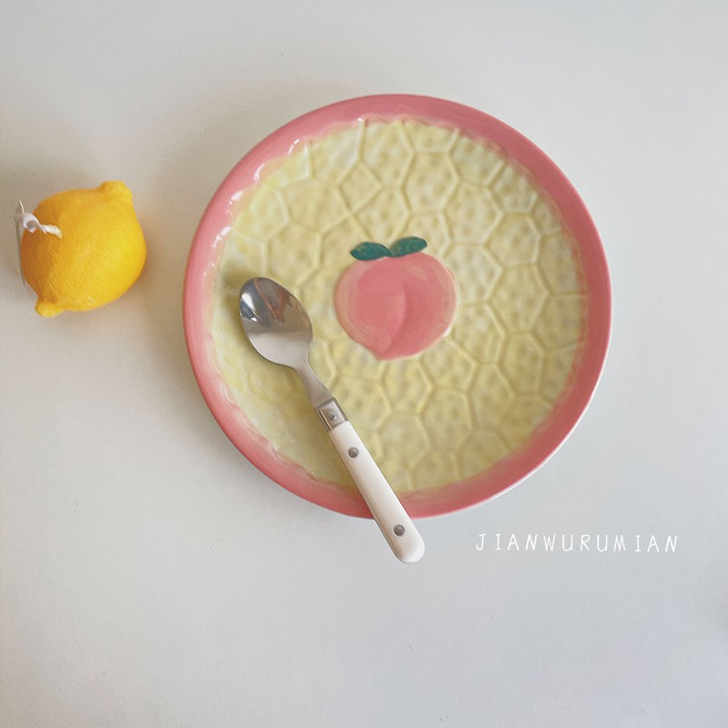 Đĩa trái cây tráng miệng đĩa peach 8inch gốm sứ #littlechick
